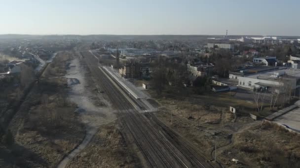Panorama Järnvägsstation Opoczno Flygfoto Polen Högkvalitativ Film — Stockvideo