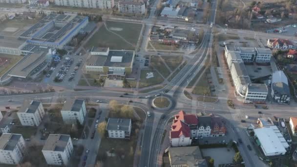 Vackra Downtown Roundabout Opoczno Flygfoto Polen Högkvalitativ Film — Stockvideo