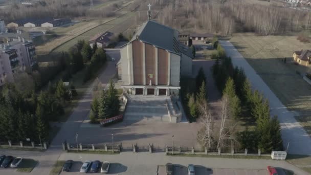 Schöne Kirche Opoczno Luftaufnahme Polen Hochwertiges Filmmaterial — Stockvideo