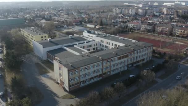 Prachtige School Opoczno Luchtfoto View Polen Hoge Kwaliteit Beeldmateriaal — Stockvideo