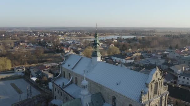 Prachtige Kerk Opoczno Luchtfoto View Polen Hoge Kwaliteit Beeldmateriaal — Stockvideo