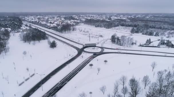 Beautiful Landscape Roundabout Belchatow Aerial View Poland High Quality Footage — Stock Video