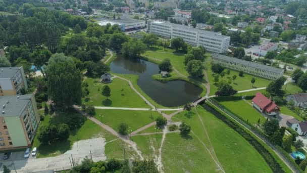Vacker Pond Park Olszewskich Belchatow Flygfoto Polen Högkvalitativ Film — Stockvideo