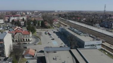 Panorama Tren İstasyonu Jaroslaw Havacılık Görünümü Polonya. Yüksek kalite 4k görüntü