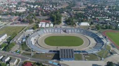 Güzel Panorama Stadyumu Leszno Hava Manzarası Polonya. Yüksek kalite 4k görüntü