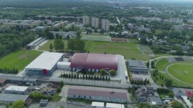 Güzel Panorama Spor Salonu Zgierz Hava Manzarası Polonya. Yüksek kalite 4k görüntü