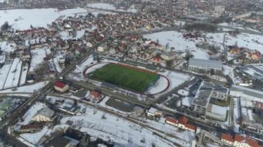 Güzel Panorama Stadyumu Nowy Targ Hava Manzaralı Polonya. Yüksek kalite 4k görüntü
