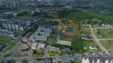 Güzel Panorama Okul Alanı Binkow Belchatow Hava Manzaralı Polonya. Yüksek kalite 4k görüntü