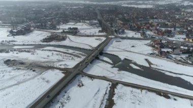 Güzel Panorama Nehri Köprüsü Şimdi Targ Hava Manzarası Polonya. Yüksek kalite 4k görüntü