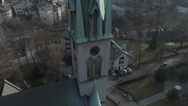 Όμορφη Εκκλησία Bielsko Biala Aerial View Πολωνία Υψηλής Ποιότητας Πλάνα — Αρχείο Βίντεο