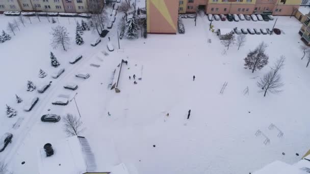 Hill Housing Estate Snow Przytorze Belchatow Vista Aérea Polônia Imagens — Vídeo de Stock