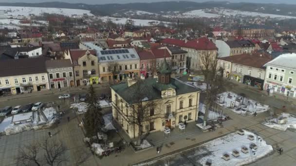 Beautiful Market Square Council Nowy Targ Aerial View Poland High — Stock Video