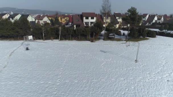 Snow Playfield Estate Nowy Targ Aerial View Polen Hoge Kwaliteit — Stockvideo