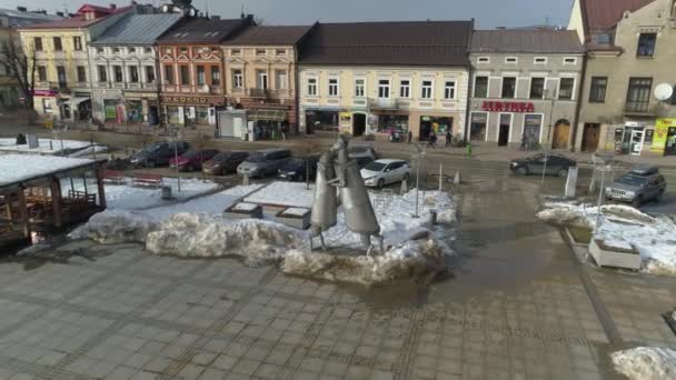 Indah Pasar Patung Square Downtown Nowy Targ Pemandangan Udara Polandia — Stok Video