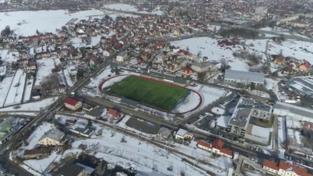 Gyönyörű Panoráma Stadion Nowy Targ Aerial View Lengyelország Kiváló Minőségű — Stock videók