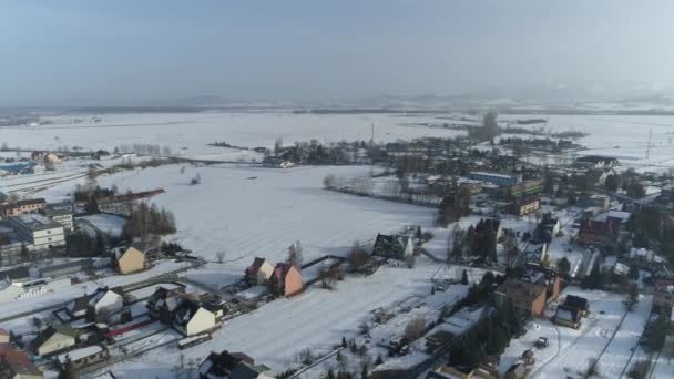 Indah Panorama Salju Nowy Targ Pemandangan Udara Polandia Rekaman Berkualitas — Stok Video