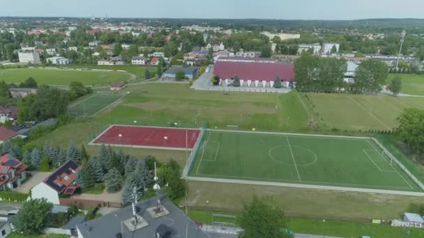 Piękny Stadion Piłkarski Zgierz Aerial View Poland Wysokiej Jakości Materiał — Wideo stockowe