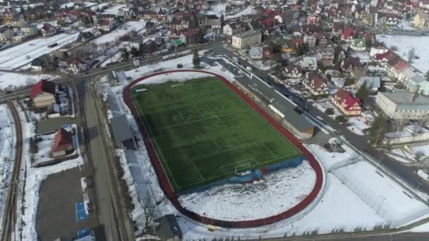 Mooi Panorama Stadion Nowy Targ Luchtfoto View Polen Hoge Kwaliteit — Stockvideo