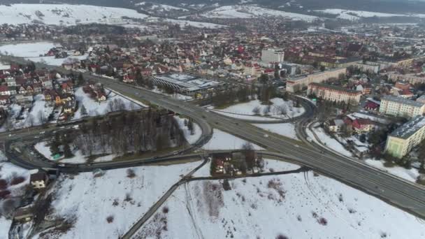 Indah Panorama Road Nowy Targ Pemandangan Udara Polandia Rekaman Berkualitas — Stok Video