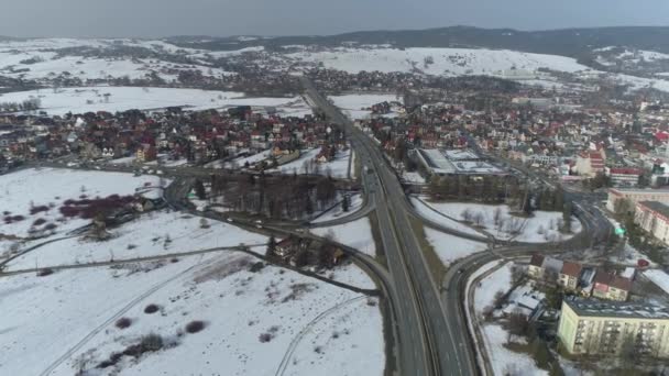 Όμορφη Panorama Street Nowy Targ Aerial View Πολωνία Υψηλής Ποιότητας — Αρχείο Βίντεο