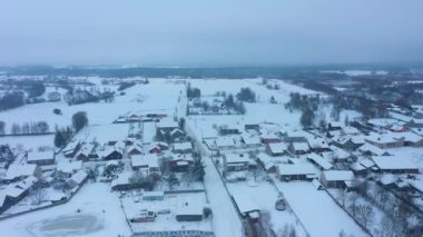 Güzel Kış Panorama Kar Skorkowice Hava Manzarası Polonya. Yüksek kalite 4k görüntü