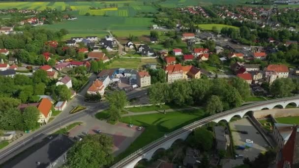 Gyönyörű Táj Strzegom Aerial View Lengyelország Kiváló Minőségű Felvételek — Stock videók