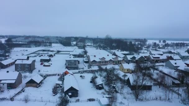 Piękne Zimowe Domy Panoramy Skorkowice Widok Lotu Ptaka Polska Wysokiej — Wideo stockowe