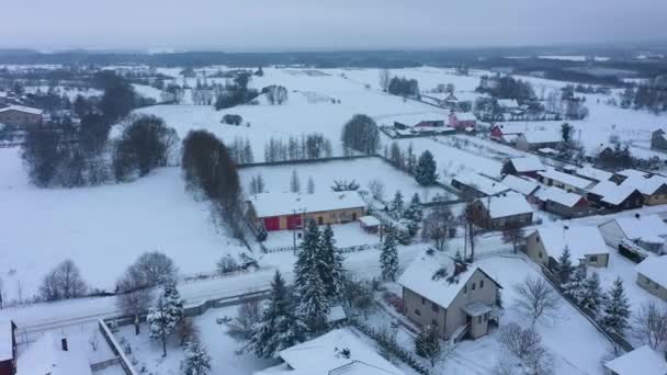 Prachtig Winter Panorama Skorkowice Luchtfoto View Polen Hoge Kwaliteit Beeldmateriaal — Stockvideo