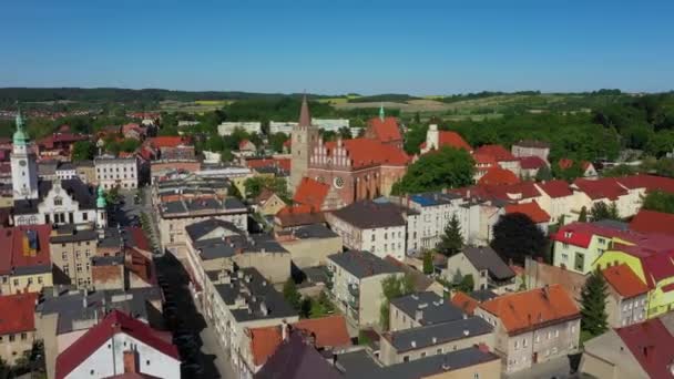 Prachtige Oude Binnenstad Ziebice Uitzicht Vanuit Lucht Polen Hoge Kwaliteit — Stockvideo