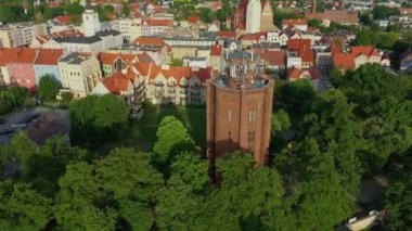 Güzel Tower Old Town Dzierzoniow Hava Manzaralı Polonya. Yüksek kalite 4k görüntü