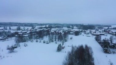 Güzel Kış Panorama Skorkowice Hava Görüntüsü Polonya. Yüksek kalite 4k görüntü