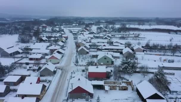 Beautiful Winter Landscape Houses Skorkowice Aerial View Poland High Quality — Stock Video