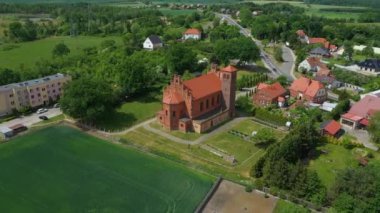 Güzel Kilise Manzarası Prochowice Hava Manzarası Polonya. Yüksek kalite 4k görüntü