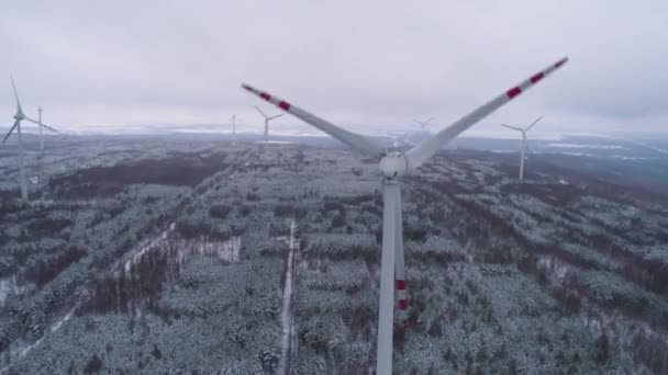 Forest Wind Farm Hill Gora Kamiensk Aerial View Poland High — Stock Video