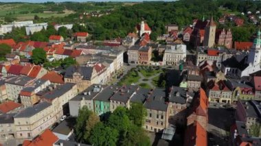 Güzel Eski Kent Pazarı Ziebice Hava Manzarası Polonya. Yüksek kalite 4k görüntü