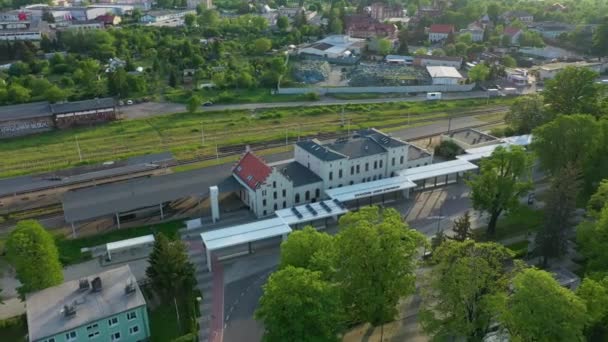 Όμορφη Σιδηροδρομικός Σταθμός Dzierzoniow Aerial View Πολωνία Υψηλής Ποιότητας Πλάνα — Αρχείο Βίντεο