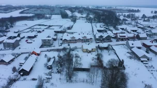 Beautiful Winter Panorama Houses Skorkowice Aerial View Poland High Quality — Stock Video