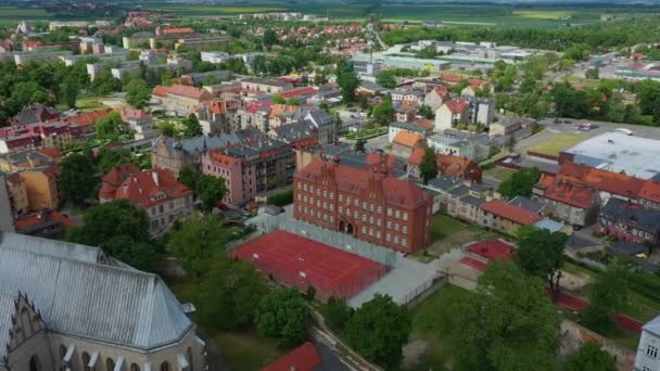 Landschapsschool Jawor Aerial View Polen Hoge Kwaliteit Beeldmateriaal — Stockvideo