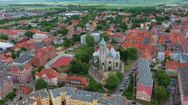 Bela Igreja Panorama Jawor Vista Aérea Polônia Imagens Alta Qualidade — Vídeo de Stock
