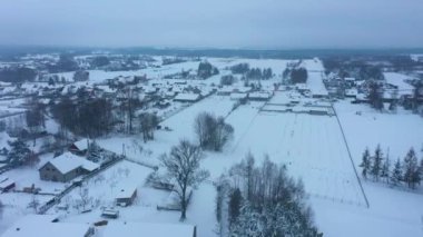 Güzel Kış Panorama Kar Skorkowice Hava Manzarası Polonya. Yüksek kalite 4k görüntü