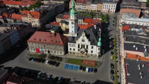 Όμορφη Αγορά Παλιάς Πόλης Ziebice Aerial View Poland Υψηλής Ποιότητας — Αρχείο Βίντεο