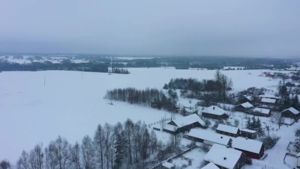 Bella Inverno Panorama Skorkowice Vista Aerea Polonia Filmati Alta Qualità — Video Stock