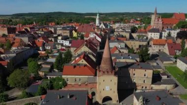 Güzel eski kasaba Ziebice Hava Manzarası Polonya. Yüksek kalite 4k görüntü