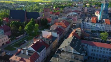 Güzel manzara Eski Şehir Zabkowice Slaskie Hava Manzarası Polonya. Yüksek kalite 4k görüntü