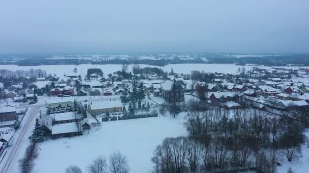 Güzel Kış Manzaralı Evler Skorkowice Hava Manzaralı Polonya Yüksek Kalite — Stok video
