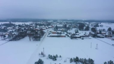 Güzel Kış Panorama Skorkowice Hava Görüntüsü Polonya. Yüksek kalite 4k görüntü