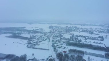 Güzel Kış Panorama Kar Skorkowice Hava Manzarası Polonya. Yüksek kalite 4k görüntü