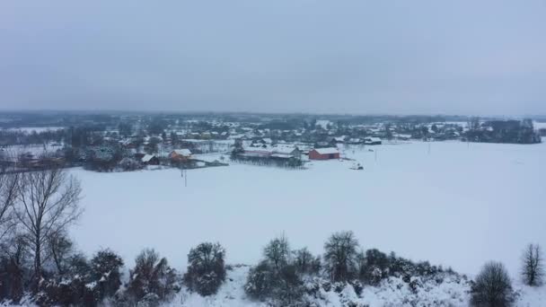 Prachtig Winter Panorama Skorkowice Luchtfoto View Polen Hoge Kwaliteit Beeldmateriaal — Stockvideo