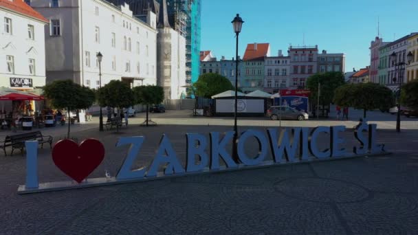 Prachtige Oude Binnenstad Zabkowice Slaskie Aerial View Polen Hoge Kwaliteit — Stockvideo