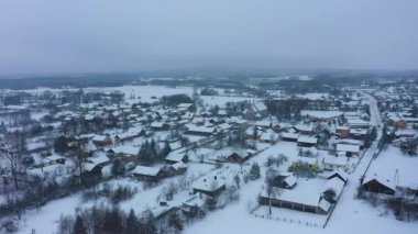 Güzel Kış Panorama Skorkowice Hava Görüntüsü Polonya. Yüksek kalite 4k görüntü